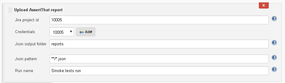 Screenshot depicting the Upload Report configuration in Jenkins for the AssertThat plugin, illustrating the setup for reporting test results.