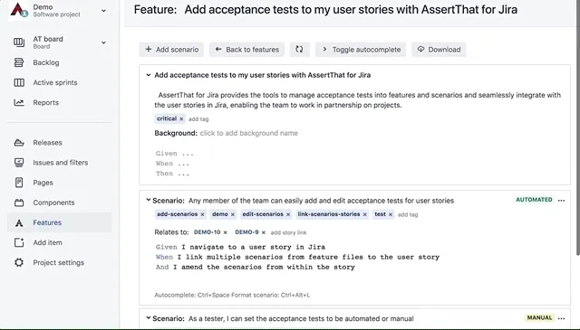 Illustrative example of BDD in Jira using the AssertThat plugin