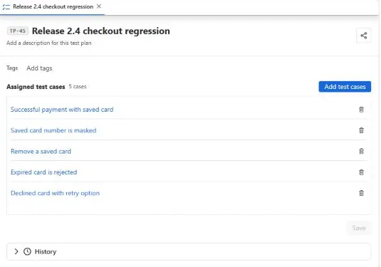 Test plan Release 2.4 checkout regression with five assigned test cases
