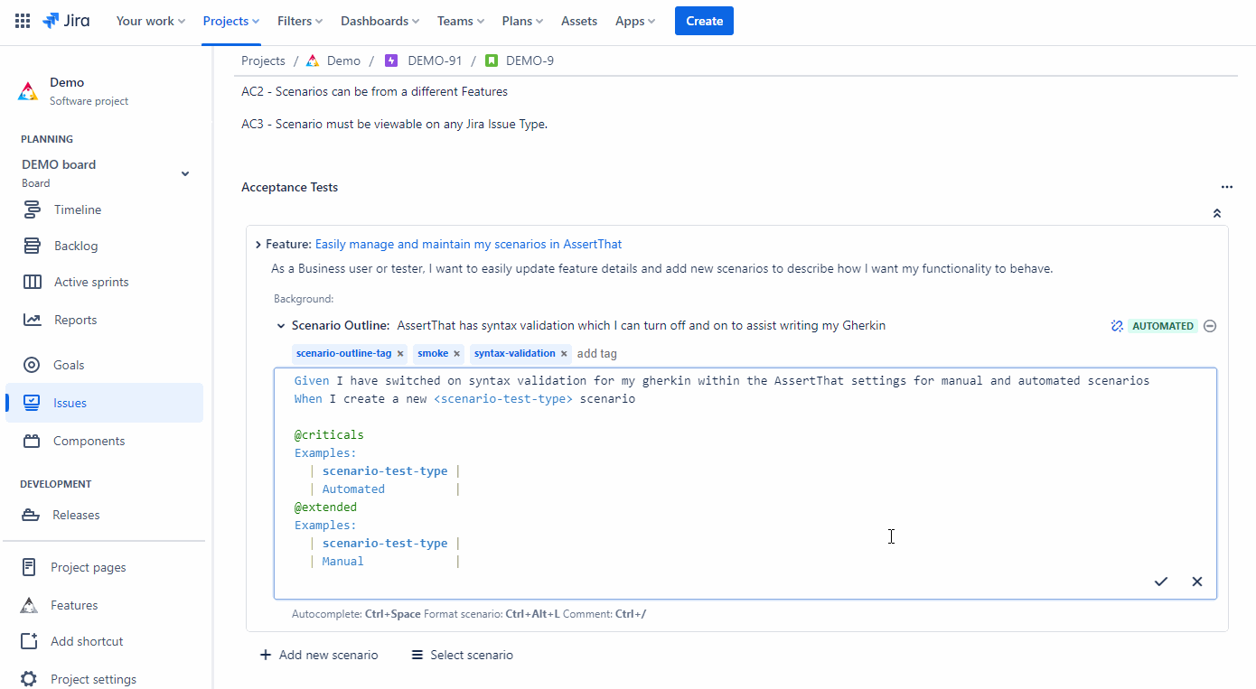 - Home Formulation Advanced Gherkin Scenario Creation in Jira: